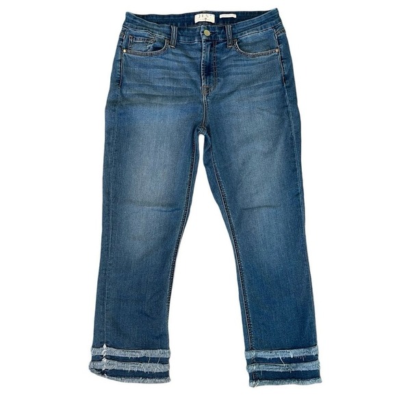 Jen7 by 7 for All Mankind Cropped Straight Fringe Hem Jeans Size 8 - Picture 2 of 12